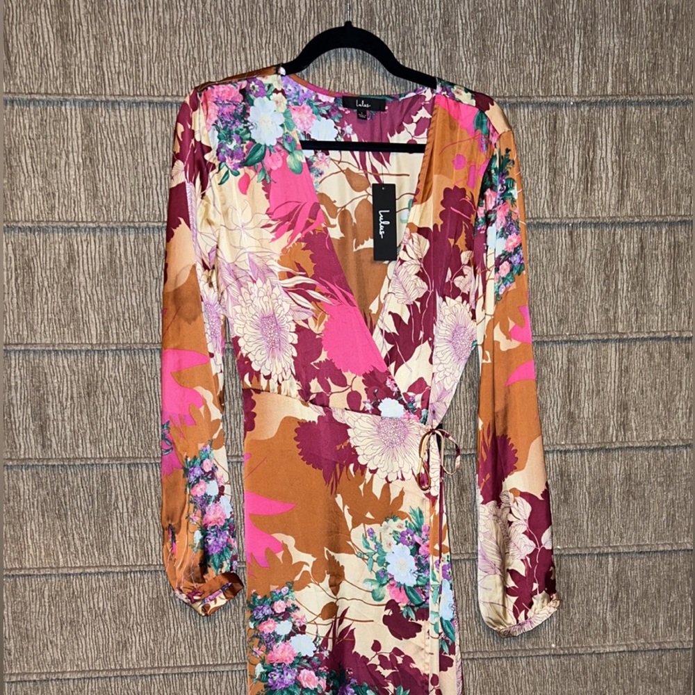 Put on a Smile Burgundy Floral Print Satin Wrap Maxi Dress